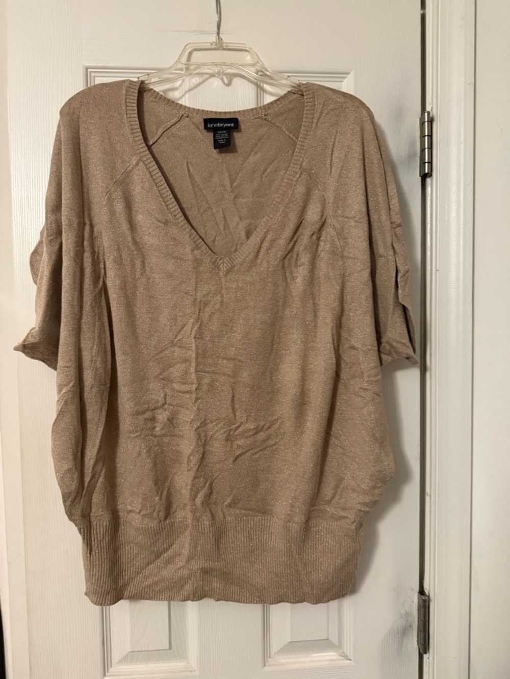 Lane Bryant Shimmery Beige V-Neck Dolman Sleeve Sweater